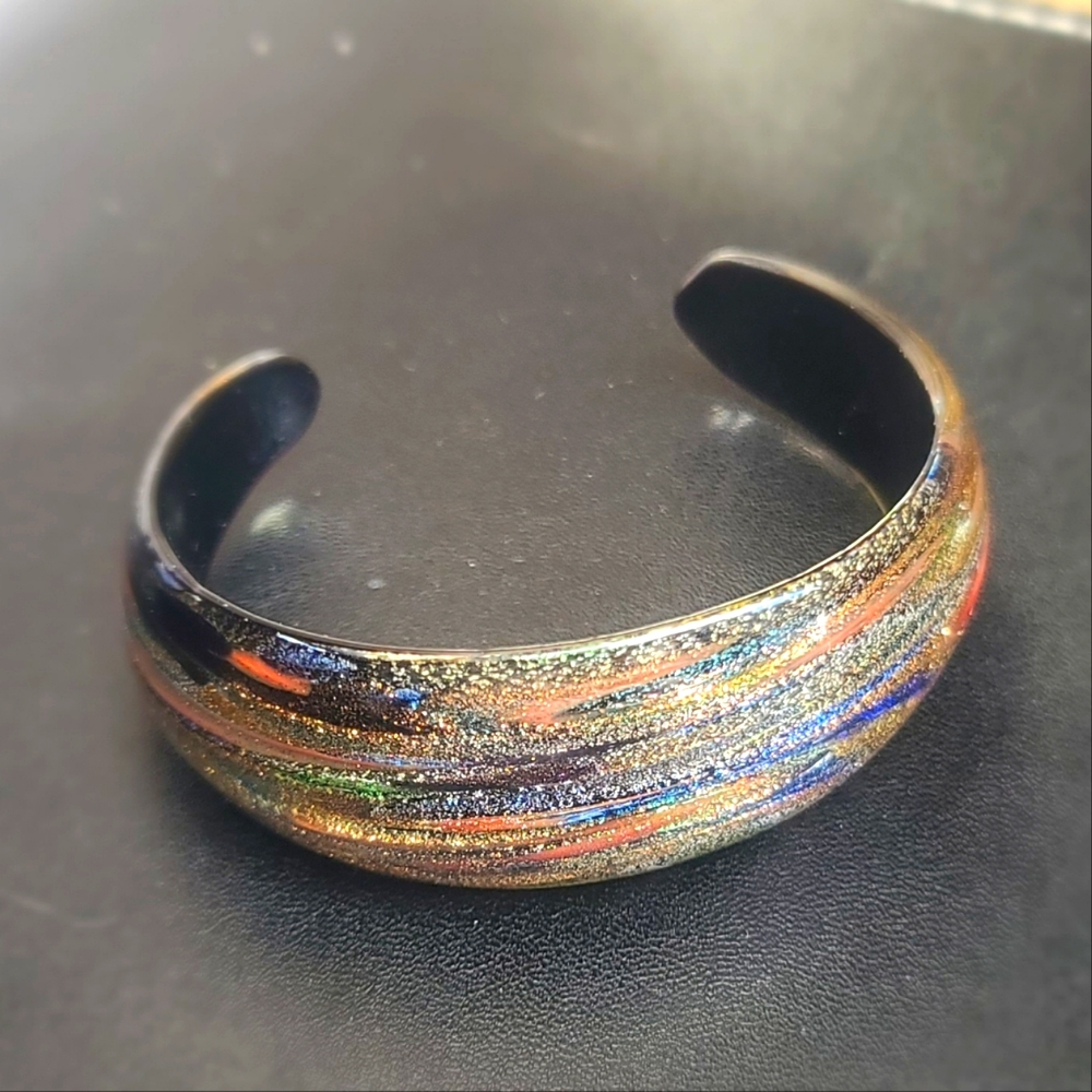 PIER 1 Colorful Art Glass Cuff Bracelete - 2.5" across